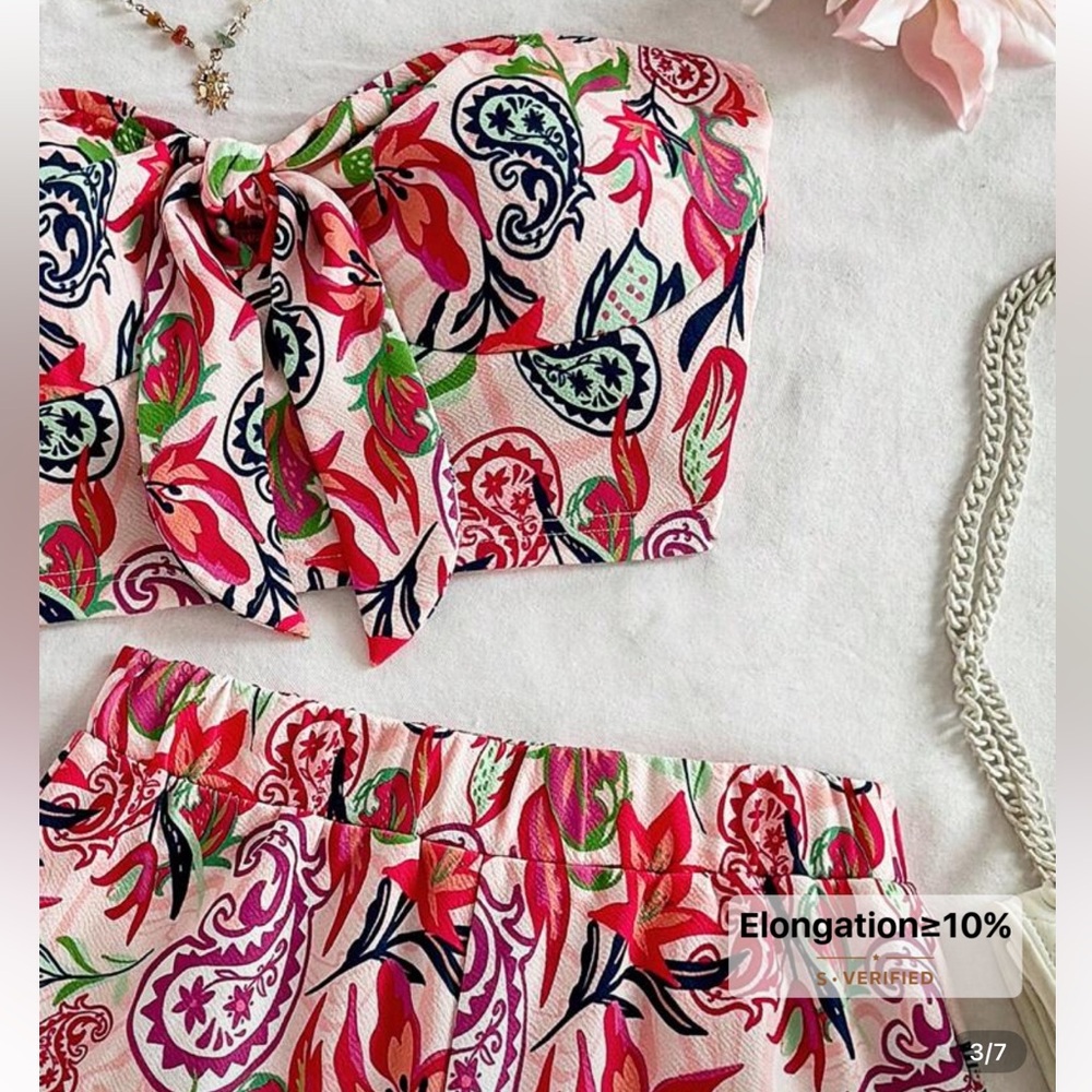 NEW: SHEIN Pink and Green Floral 2-Piece Tube Too & Short Set - Picture 6 of 8